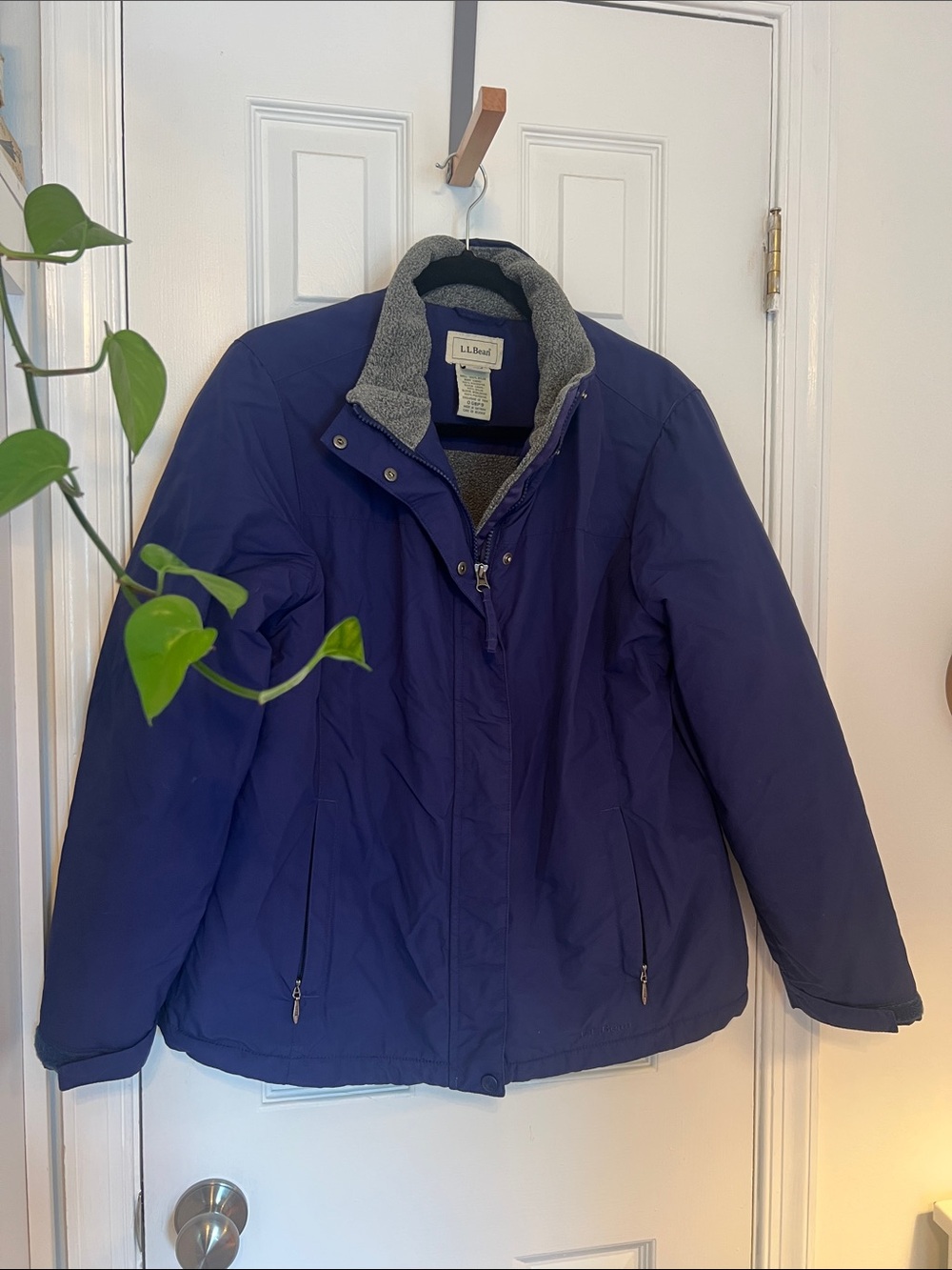 L.L. Bean Women's Navy Puffer Jacket with Gray Fleece Lining